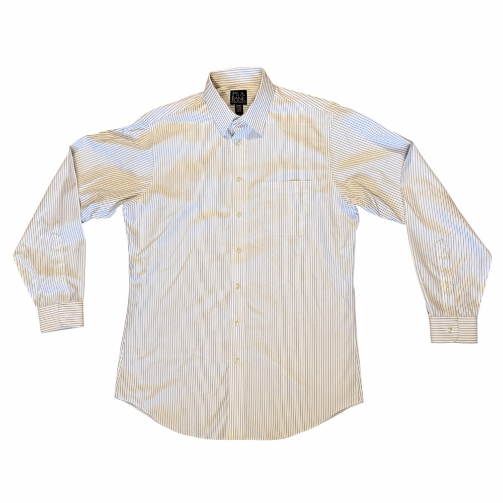 Jos. A. Bank Traveler’s Collection White Blue & Maroon Striped Dress Shirt 16-35